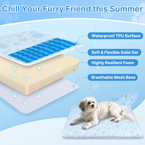Atsuwell Dog Cooling Mat for Medium Dogs, 2" Thickened Foam Cooling Pad for Dogs with Gel Layer & Waterproof Cover, Orthop...