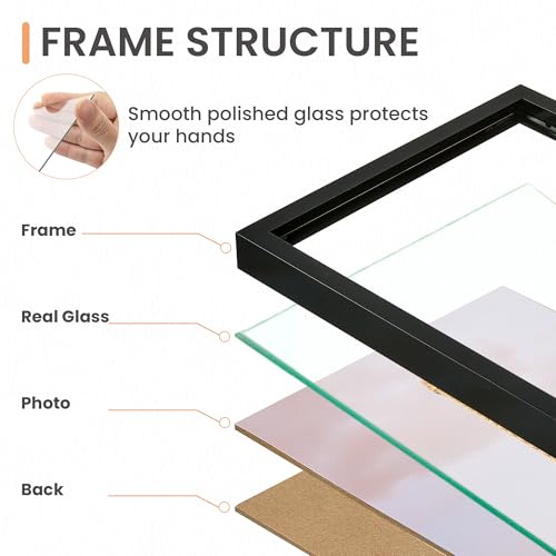 upsimples 5x7 Picture Frame Set of 3, Made of High Definition Glass for 5 x 7 Black Frames, Wall and Tabletop Display Thin...