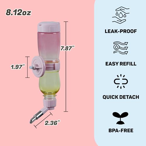 Leak-Proof Small Animal Water Bottle for Chinchillas, Guinea Pigs & Rabbits, Bird & Parrot Water Dispenser (Pink, 8.12oz)