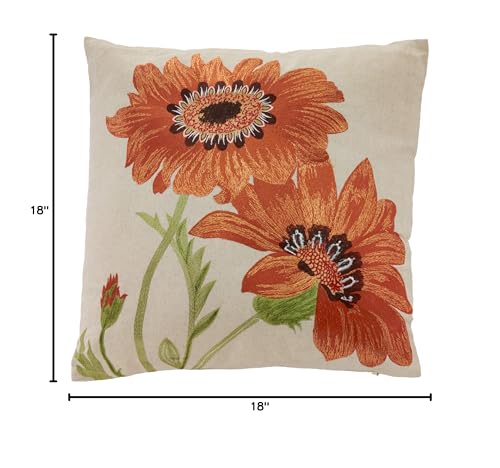 SARO LIFESTYLE 434P Le Tournesol Collection Embroidered Sunflower Design Linen Blend Filled Throw Pillow, Orange