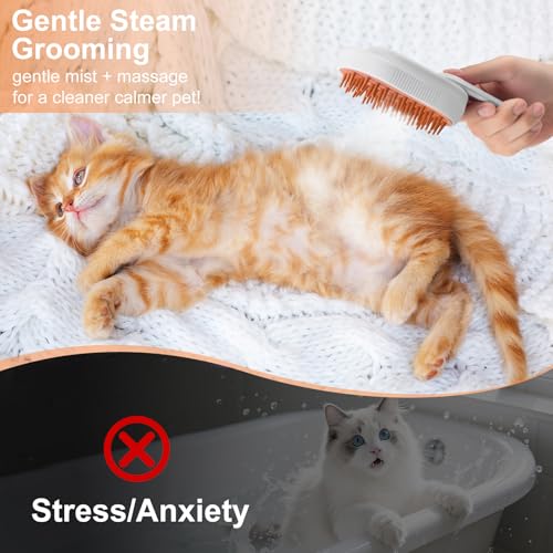 Steam Brush for Cat & Dog – 3-in-1 Spritz Pet Spray Hair Removal Comb for Grooming & Shedding Steam – Water Brush for Long...