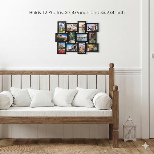 MELANNCO Collage Picture Frame for Wall, Holds 12 Photos - Six 4x6 and Six 6x4 Images, 18x23 Inch Black Plastic Frame, Han...