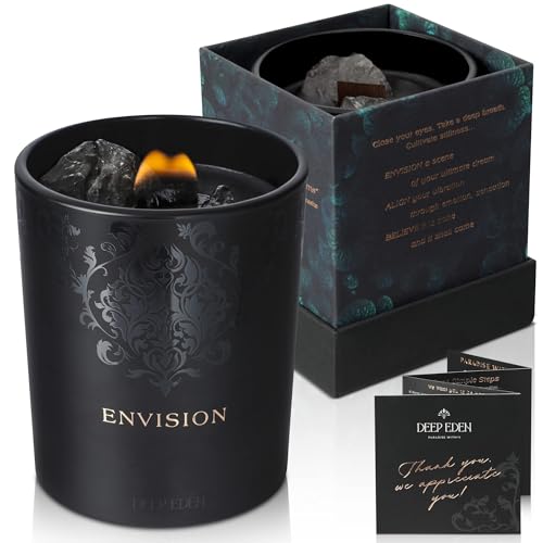 Black Orchid & Pine Moss Scented Crystal Candle - Luxury Manifestation Candle with Smoky Quartz and Clear Quartz Crystals...