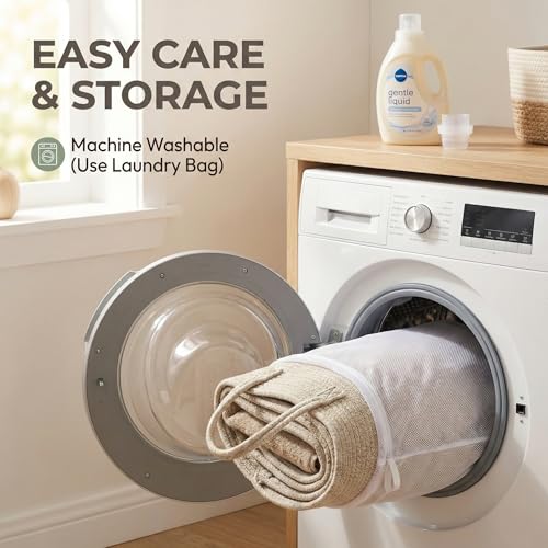 JMvicyroam 65L Extra Large Blanket Basket for Living Room - Woven Cotton Rope Laundry Hamper with Reinforced Handles - Sto...