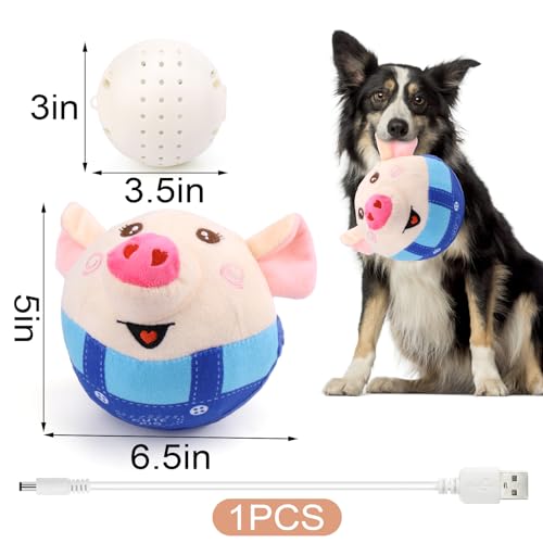 BABORUI Interactive Dog Toys Pig, Jumping Squeaky Dog Toys with Recording and Music Modes, Rechargeable Moving Dog Chew To...
