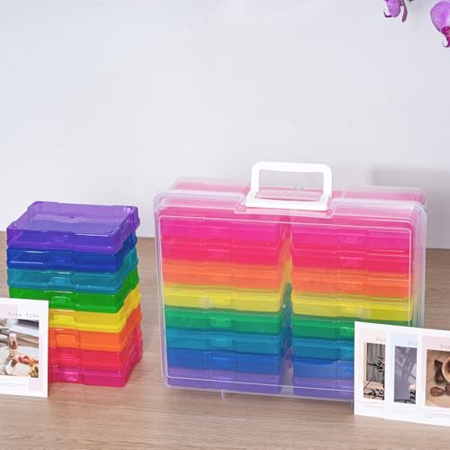 novelinks Transparent 4" x 6" Photo Cases and Clear Craft Keeper with Handle, 16 Inner Photo Organizers & Photo Storage Bo...