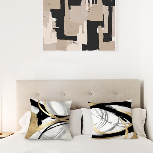 Supwhd Black White and Gold Pillow Covers, Abstract Black and Gold Pillow Covers 18x18 Set of 2, Modern Boho Home Decor, B...