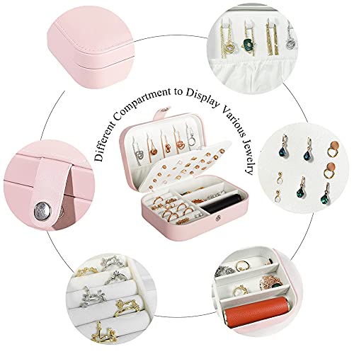 Hatori Travel Jewelry Box, PU Leather Small Jewelry Organizer for Women Girls, Portable Mini Travel Case Display Storage H...
