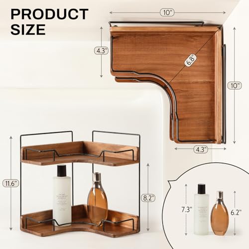 Snuvid 2-Tier Bathroom Counter Organizer, Wooden Corner Shelf for Vanity Countertop Skincare & Makeup, Storage and Organiz...