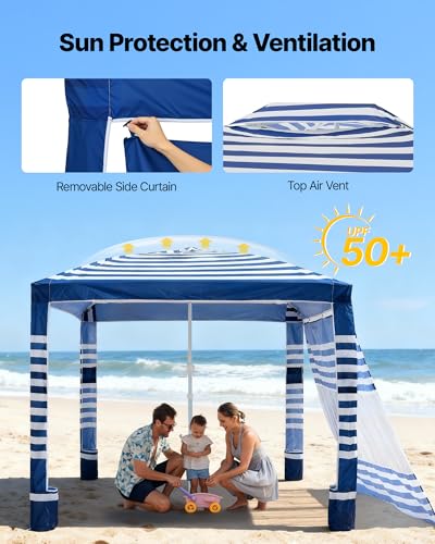 VEVOR Beach Cabana, 8 x 8 ft Beach Canopy with Side Wall, UPF 50+ Protection Easy Setup Cabana Tent with Sand Pockets, Adj...