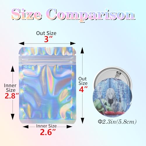 YHJZ Holographic Bags 100pcs Mylar Bags 3x4 inches Resealable Bag with Party Favor Bag Coffee Storage for Small Business