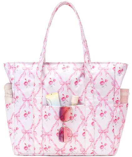 Octsky Large Beach Bags for Women - Waterproof Sandproof Beach Tote with Dual Zipper and Wet Pocket - 3 Outside Pockets