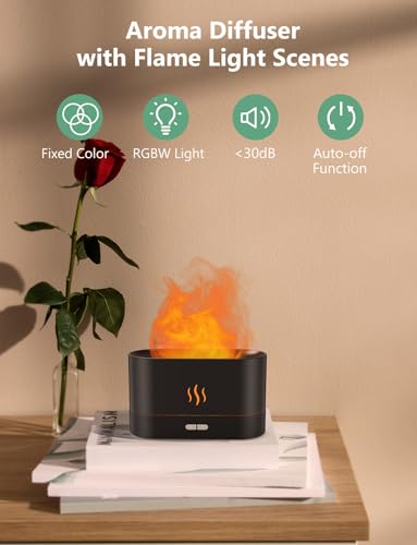 PIZAY Essential Oil Diffuser, Air Humidifier with Flame Led Light - 7 Colors, 180mL Capacity (8 Hours), Noiseless Operatio...