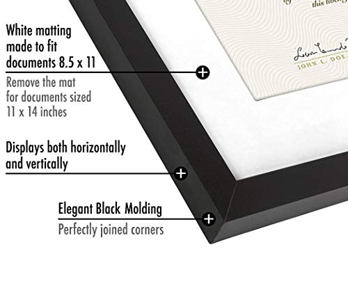 Americanflat 11x14 Diploma Frame with Shatter-Resistant Glass - Use as 8.5x11 Frame with Mat or Display 11x14 Documents Wi...