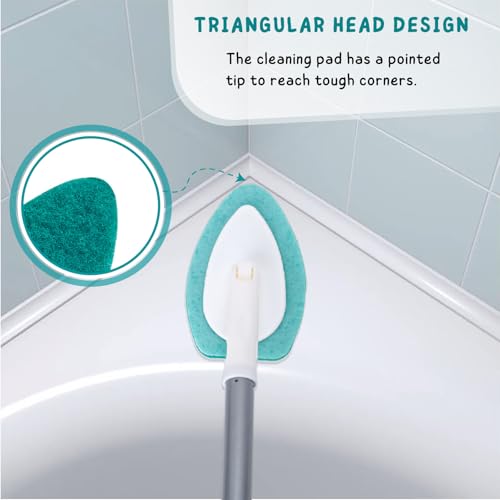 Shower Scrubber with Long Handle, 47'' Bathtub Scrub Brush, Bathroom Tub and Tile Cleaning Tool with 6 Refill Pads
