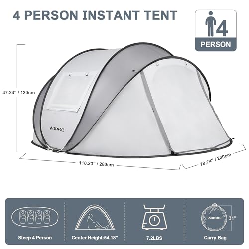 AOPEC Pop Up Camping Tent, 2/4/6 Person Instant Tent Waterproof PU4500mm, Spacious Ventilated Camping Tent with Front Porc...