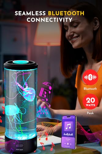 Brewish Jellyfish Lamp with 20W Bluetooth Speaker (Upgraded Motor 2025), 16 Color Changing Mood Lamp, 4 Modes Aquarium Nig...