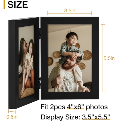 decorUhome Double 4x6 Picture Frame Vertical, Engineered Wood Bifold Photo Frame with Plexiglass for Tabletop Display, 4x...