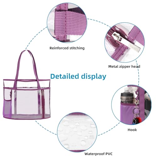 TINYAT Beach Tote Bag for Women Large Capacity - Waterproof Sandproof 6 Pockets with Zipper Gym Travel Shopping Handbag
