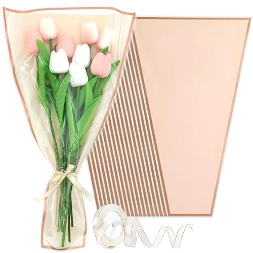 Wzifyf 50 PACK Flower Bags for Bouquets Flower Bouquet Holders Rose Gold Floral Wrapping Paper flower Sleeves Build Your O...