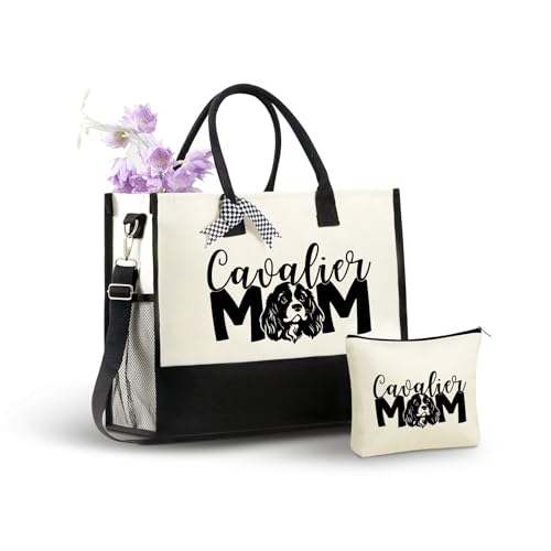 InnoBeta Cavalier Dog Gifts for Women Canvas Tote Bag, Cavalier Dog Gifts Tote with Top Zipper Closure and Shoulder Strap ...