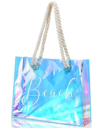 Sweetude Clear Beach Tote Bag Transparent Plastic PVC Women's Large Tote Waterproof Stadium Bags for Girl Summer Pool Part...