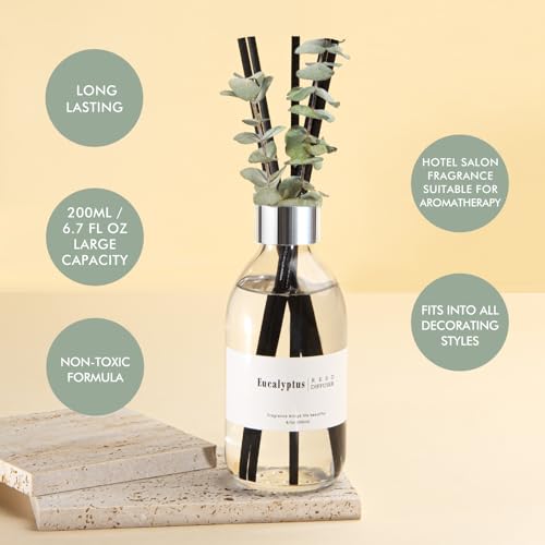 Clesh Reed Diffuser Set, 6.7 oz Eucalyptus Scented Diffuser with Sticks, Home Fragrance Reed Diffuser for Bathroom Shelf D...