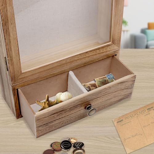 Butizone Shadow Box Frame, 3.2" Deep Shadow Box Display Case with Real Glass and Drawer, Rustic Wood Memory Box for Pictur...