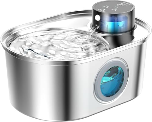 Wireless Cat Water Fountain: Battery Operated Stainless Steel Pet Fountain, Automatic Cordless Water Dispenser Indoor, Met...
