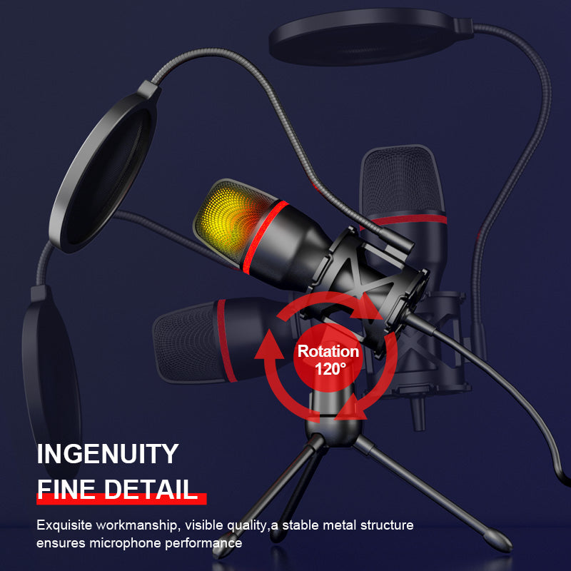 USB Microphone For Gaming And Podcast, RGB Light Small And Easy Setup