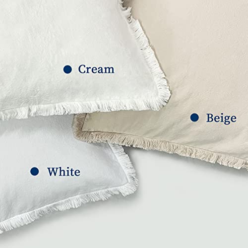ZWJD Pillow Covers 24x24 Set of 2 Cream Throw Pillow Covers with Fringe Chic Cotton Decorative Pillows Square Cushion Cove...