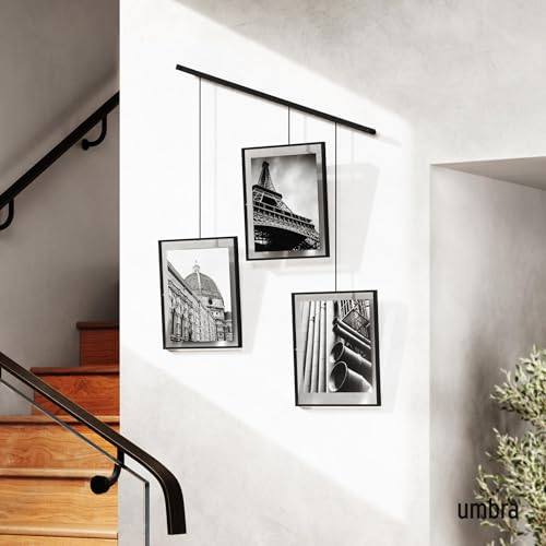 Umbra Exhibit Picture Frame Gallery Set, Adjustable Wall Collage Displays Three 8"x10" Photos, Set of 3, Black