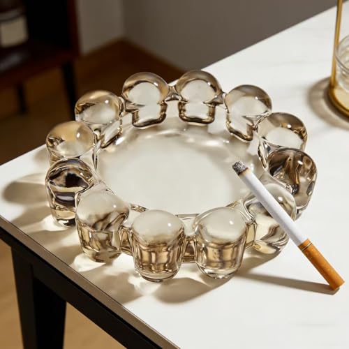 khtumeware Chic Smoky Bubble Glass Candle Dish – Modern Clear Glass Candle Holder for Tealights & Diffusers, Decorative Tr...