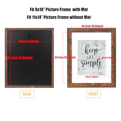 kennethan 11x14 Picture Frame Rotten Brown 2 Pcs Wooden Frame can Display 8x10 Picture with Mat or 11x14 Without Mat on th...