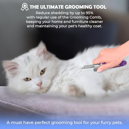 GENPEPADO Dematting Undercoat Rake Comb for Dogs & Cats with Long 2.5-In Stainless Steel Safety Blades for Removing Knots,...