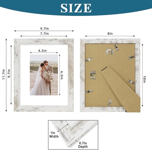 Hongkee 8x10 Picture Frame Set of 4, Made of Real Glass and Distressed White Wooden Frame, 8 by 10 Photo for Wall or Table...