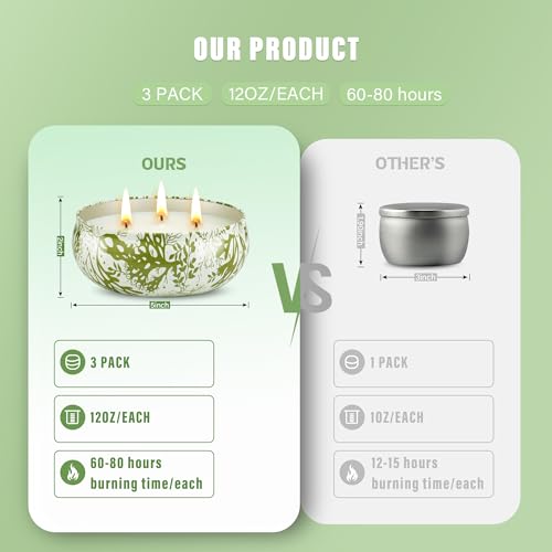 3 x 12oz Citronella Candle Outdoor 3 Wick Soy Wax Citronella Candle Set Jar Candle Up to 240hrs Burning Outdoor Candles Ho...