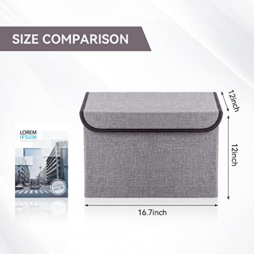 Bagnizer Large 17" 42 Quarts Collapsible Stackable Storage Bins with Lids [3-Pack] Foldable Fabric Linen Storage Boxes Cub...