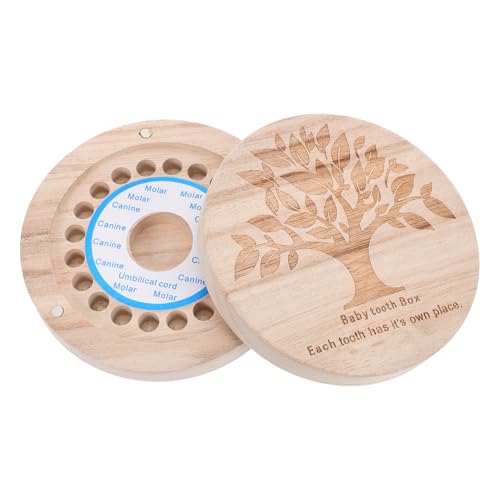 Toddmomy Baby Tooth Box 4.72X4.72X1.37In Wooden Keepsake Storage Case for Newborns Kids Tooth Holder Memory Collection Gift