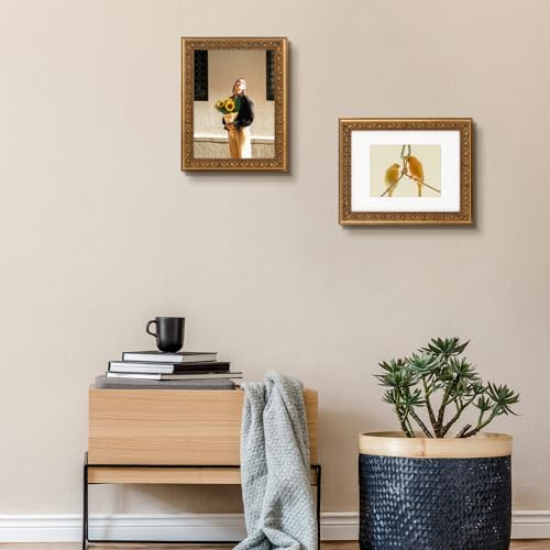 Golden State Art, 9X12 Ornate Finish Photo Frame with White Mat for 6X8 Picture & Real Glass, Color: Bronze