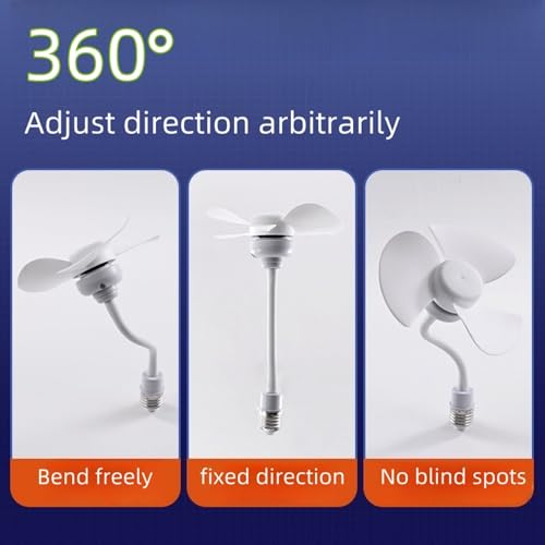 IUEQSEOG E27 Socket Fan Kit with Plug Adapter – Mini Quiet Electric Fan with Flexible Gooseneck Plug and Light Bulb Base, ...