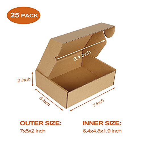 PHAREGE 7x5x2 inch Shipping Boxes Bulk 25 Pack Brown, Tab Lock Tuck Top Mailer Boxes for Packaging Small Business, Small C...