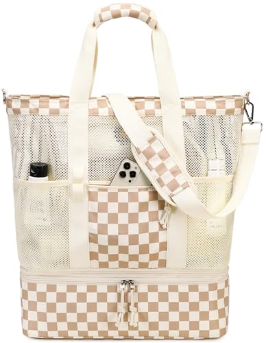 Bluboon Mesh Beach Tote Bag with Cooler Compartment Insulated Detachable Picnic Bag with Zipper and Pocket Pool Bag for Women