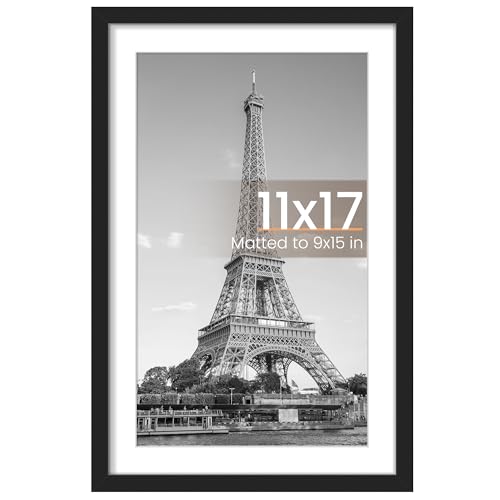 upsimples 11x17 Picture Frame, Display Pictures 9x15 with Mat or 11 x 17 Without, Wall Hanging Poster Frames, Black, 1 Pack