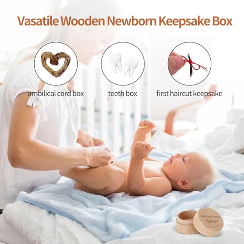 Umbilical Cord Keepsake Box Engraved Baby Memory Box for Umbilical Cord Storage Easy Open First Haircut Keepsake and Round...
