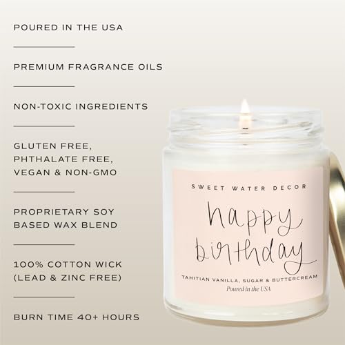 Sweet Water Decor Happy Birthday Soy Candle - Vanilla Sugar & Buttercream Sweet Scented Happy Birthday Candle Gift for Mo...