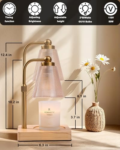 HONGZZI Candle Warmer Lamp - Electric Candle Warmer with Timer, Adjustable Height & Brightness, 2 Replacement Bulbs, 1-Yea...