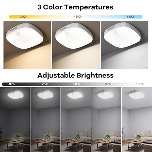 Shower Light IP65 Waterproof, Motion Sensor Ceiling Light, Rechargeable Closet Light with 10000mAh Battery & Remote, 18 RG...