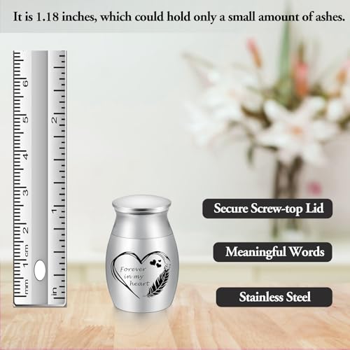 XIUDA Wooden Mini Memorial Small Urns for Ashes Stainless Steel Cremation Mini Urn with Black Walunt Box Funeral Heart Win...