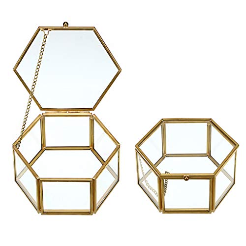 Hipiwe Preserved Flower Glass Box, Hexagon Glass Jewelry Decorative Bin, Ornate Trinket Display Organizer Case Keepsake Bo...